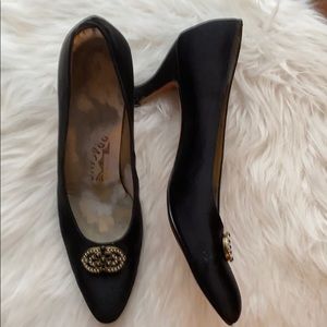 Vintage Salvatore Ferragamo Black Satin Heels  7AA